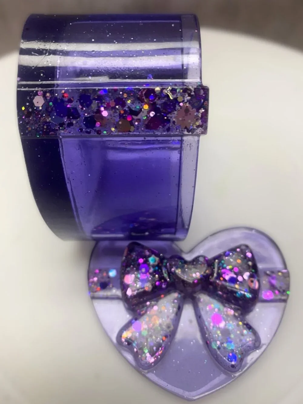 Purple Heart Tray and Jar Set, Hummingbird Resin Organizer, Feminine Shimmer